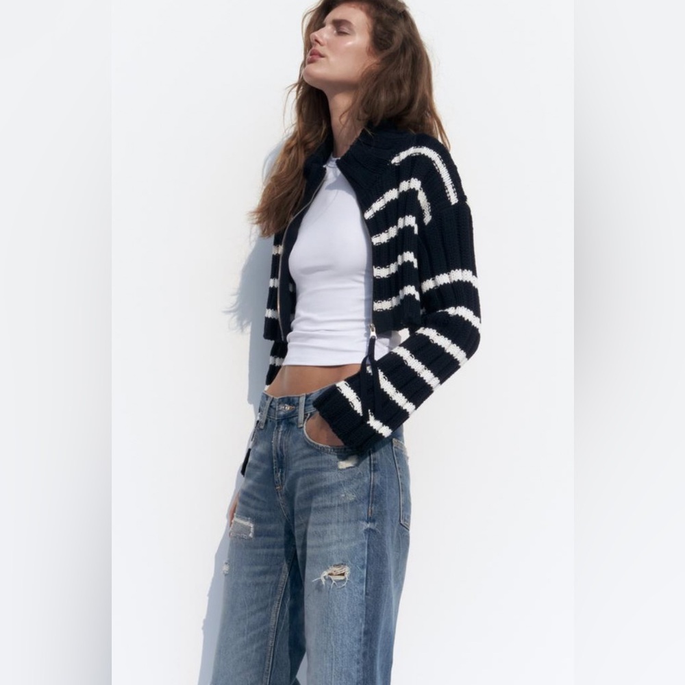 NWT ZARA Cropped Striped Knit Cardigan